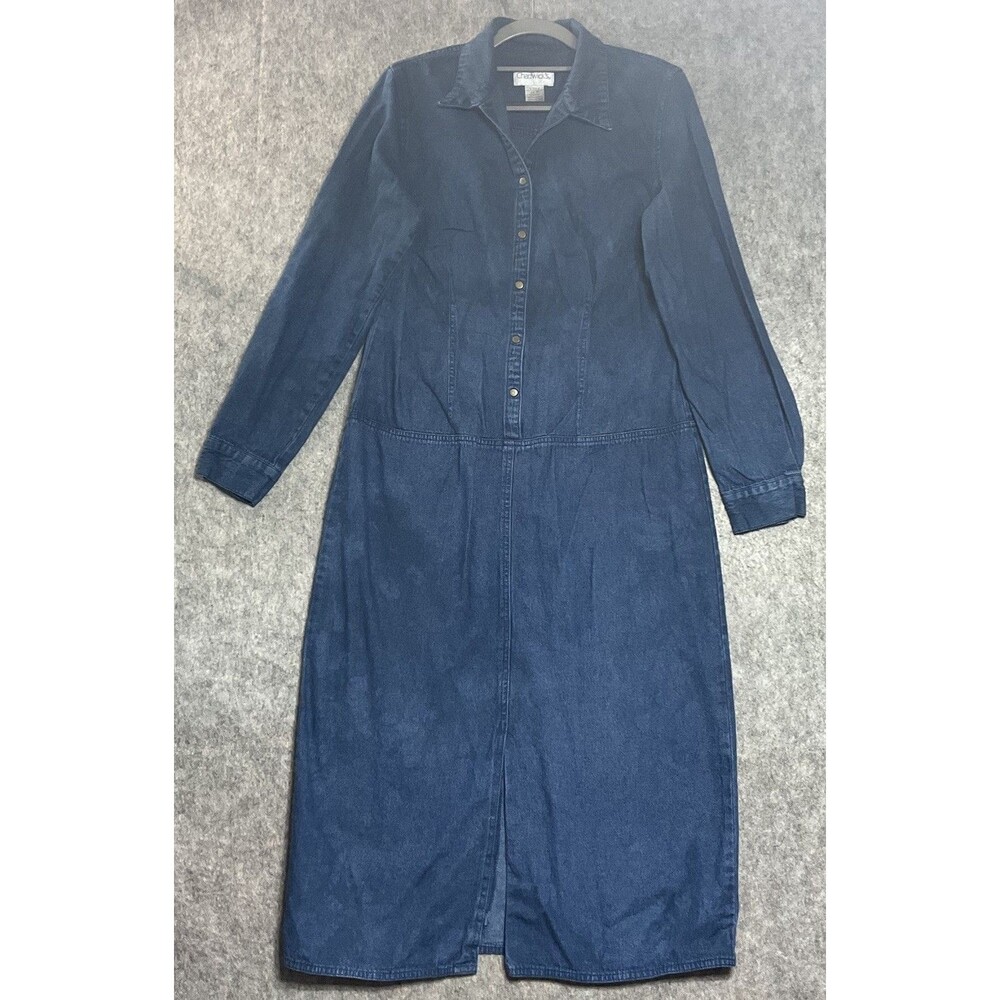 Custom Denim Dress Womens 10 Blue Cotton Maxi Hand Dye Upcycled Wearable Art